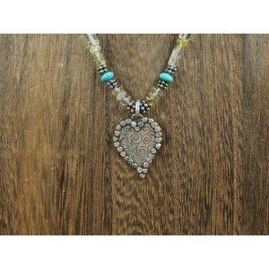 16 Inch Sterling Silver Quartz Stones With A Handmade Heart Pendant Necklace